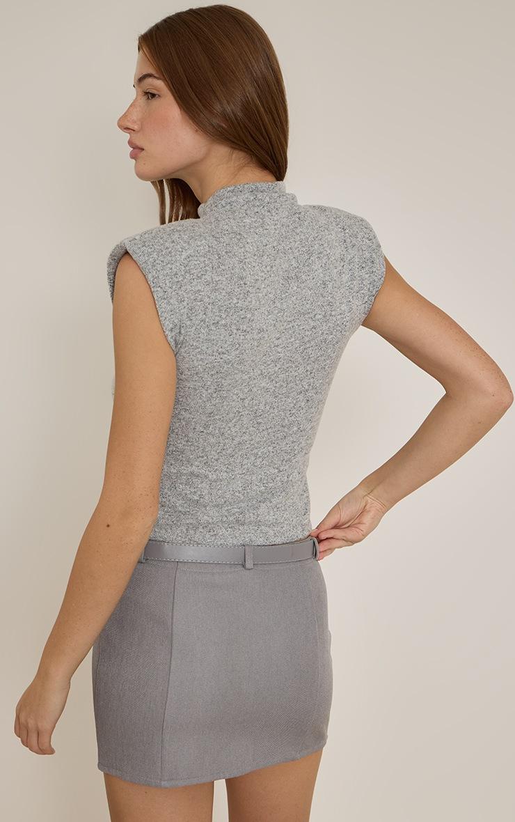 Pretty Little Thing Grey Marl Soft Knit Shoulder Detail High Neck Long Top