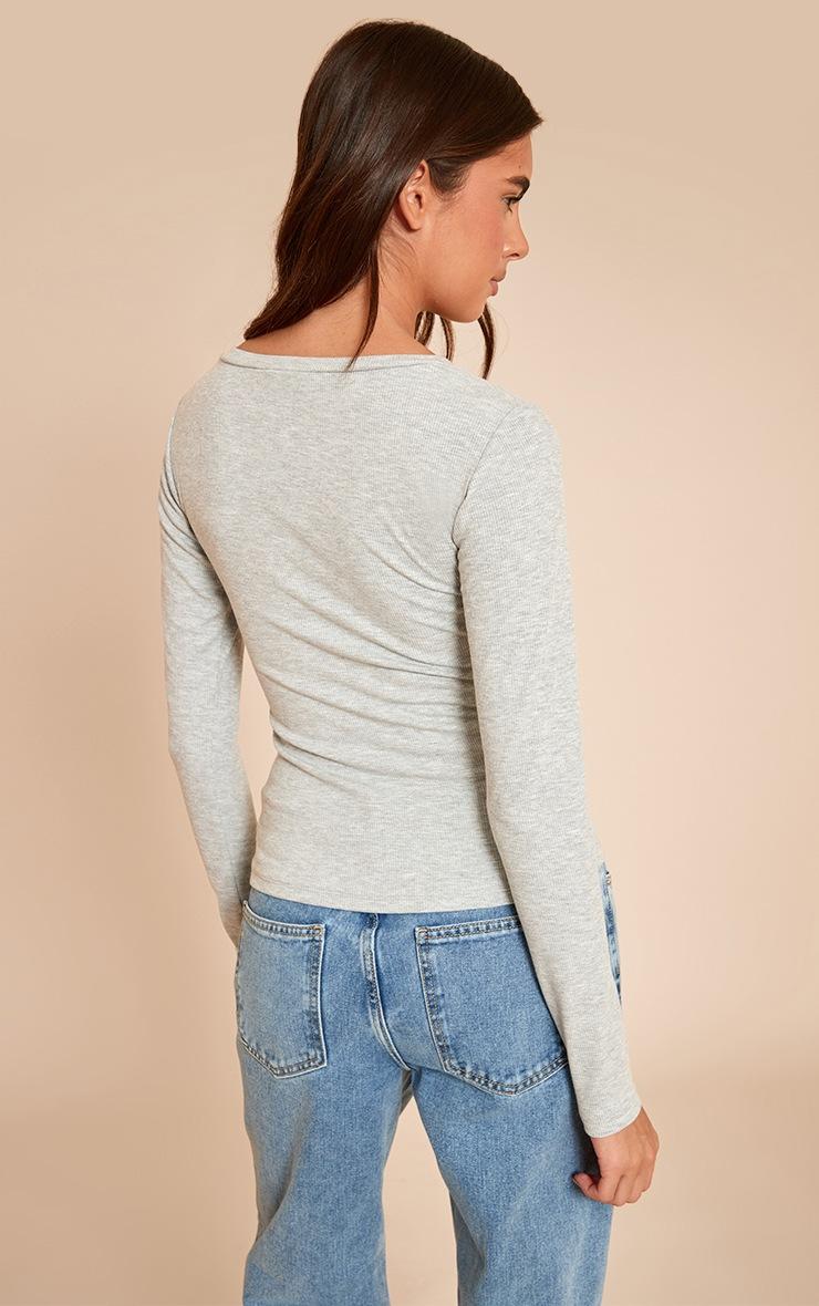 Pretty Little Thing Grey Marl Soft Rib Button Up Fitted Long Sleeve Top