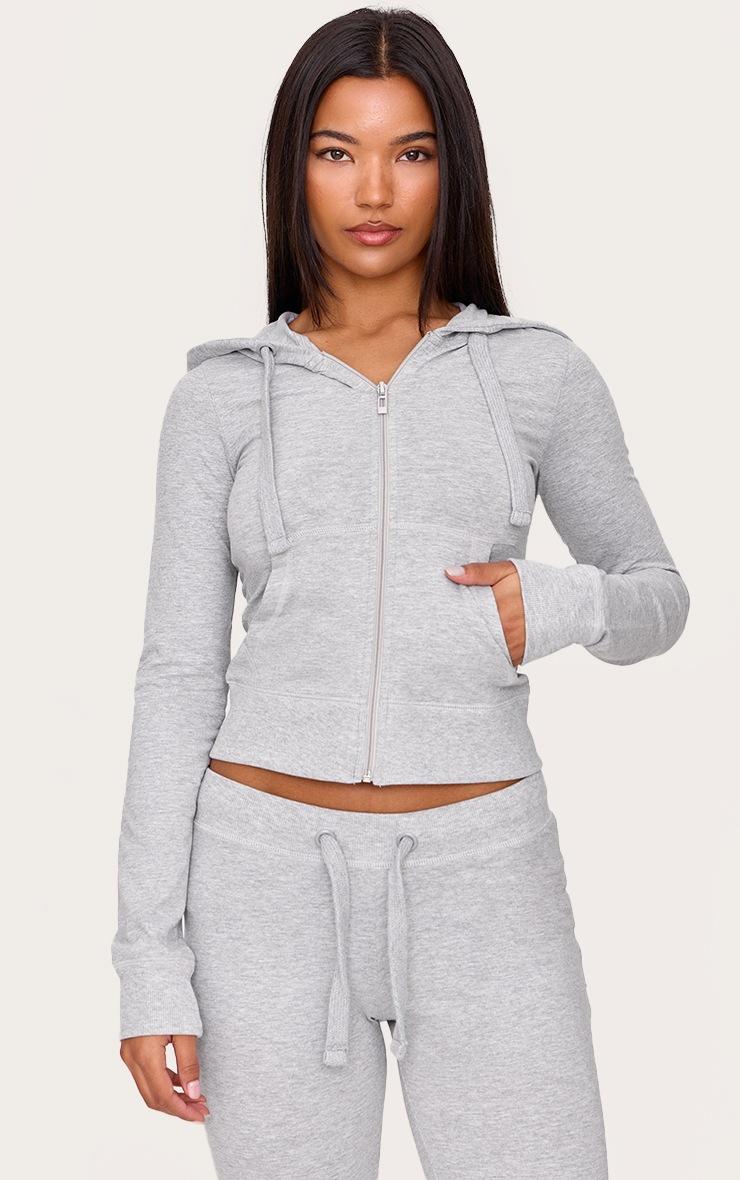 Pretty Little Thing Grey Marl Zip Up Fitted Track Top