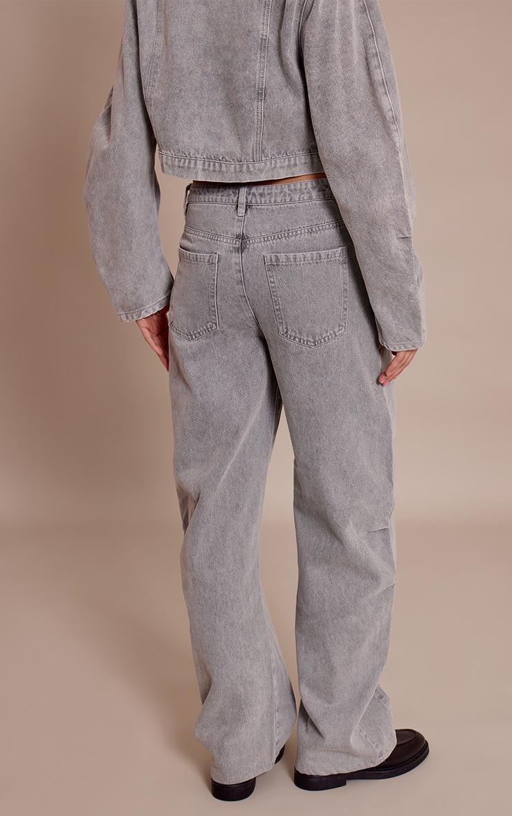 Pretty Little Thing Grey Mid Rise Seam Detail Barrel Jeans
