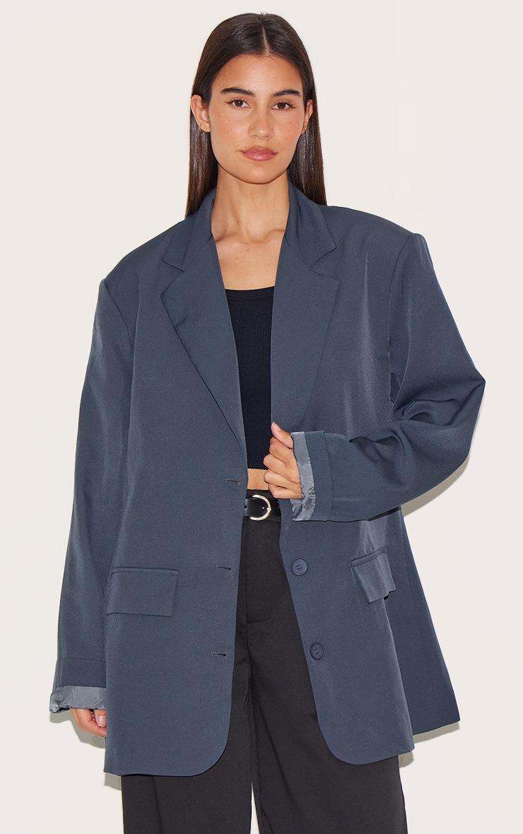 Pretty Little Thing Grey Oversized Longline Curved Hem Blazer