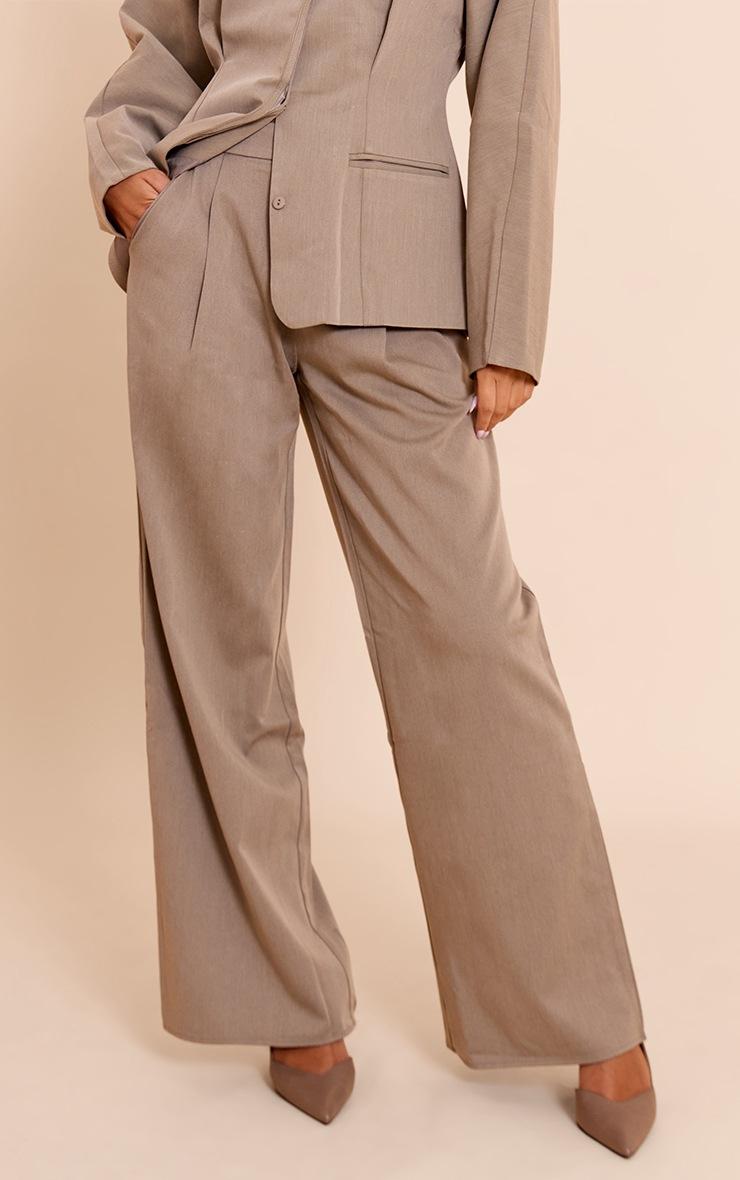 Pretty Little Thing Grey Premium Woven Tailored Wide Leg Pleated Pants