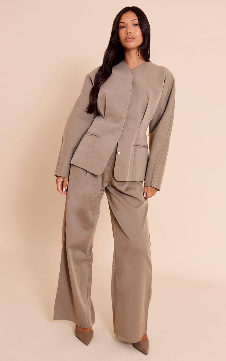 Pretty Little Thing Grey Premium Woven Tailored Wide Leg Pleated Pants