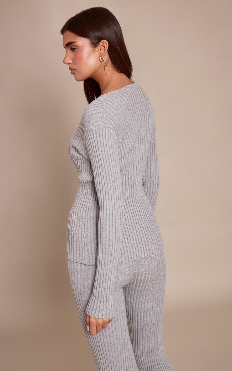 Pretty Little Thing Grey Ribbed Knitted Long Sleeve Button Down Cardigan