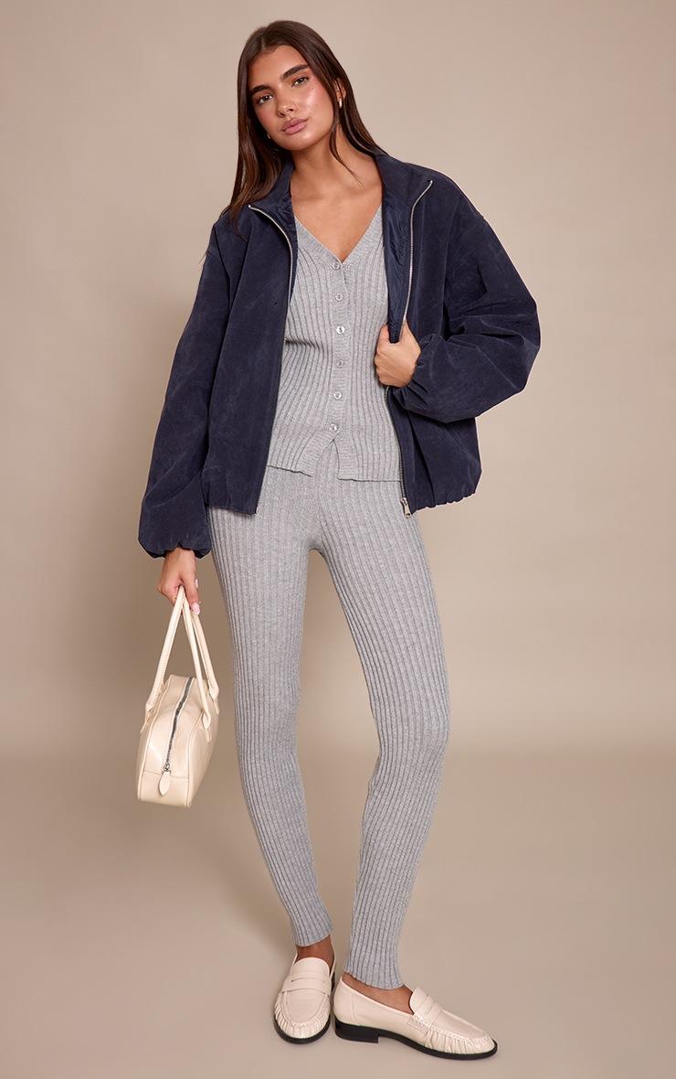 Pretty Little Thing Grey Ribbed Knitted Long Sleeve Button Down Cardigan
