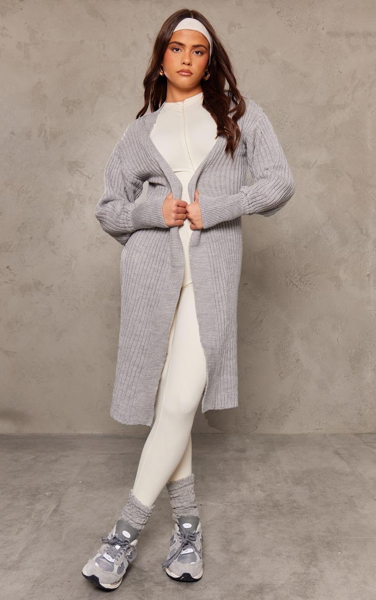 Pretty Little Thing Grey Ribbed Knitted Midi Cardigan