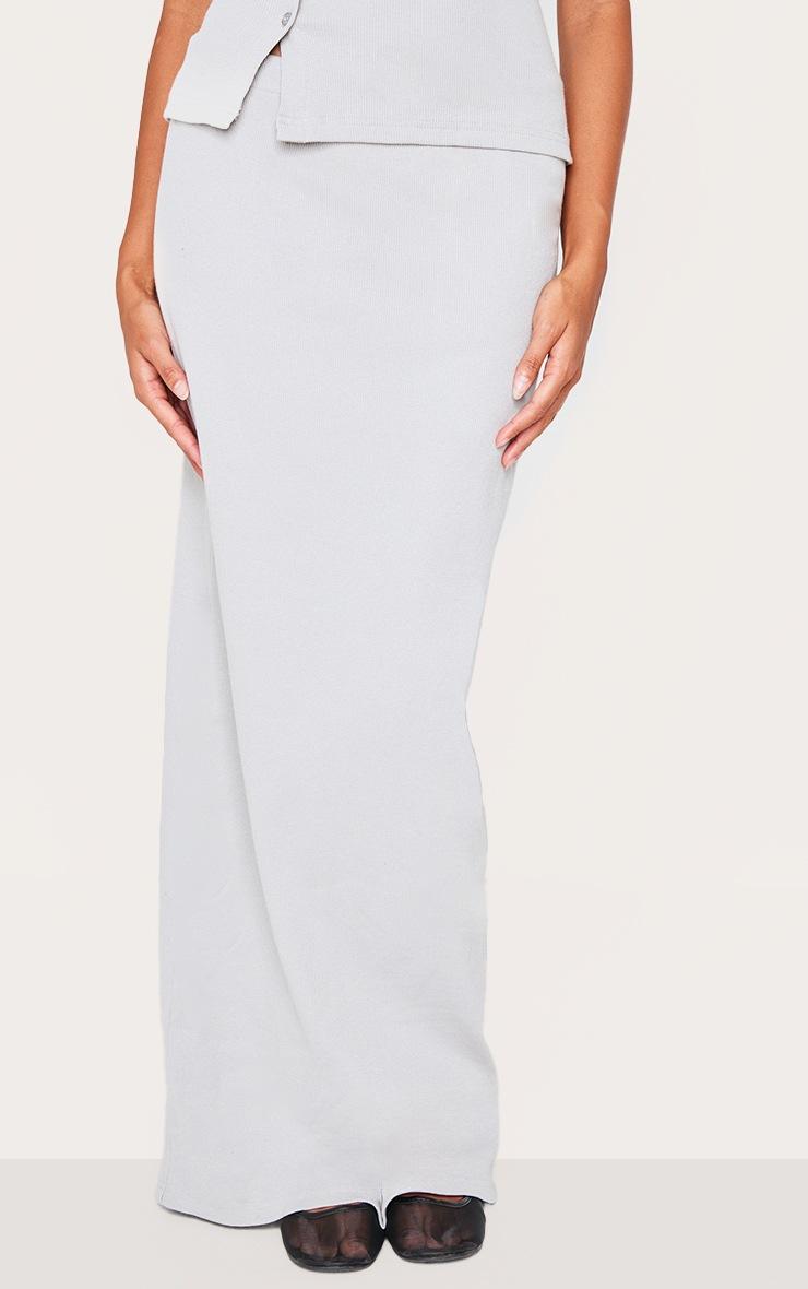 Pretty Little Thing Grey Ribbed Maxi Mid Rise Skirt