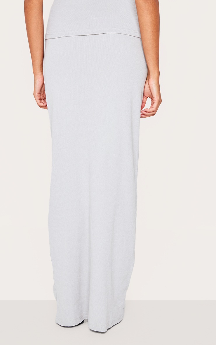Pretty Little Thing Grey Ribbed Maxi Mid Rise Skirt