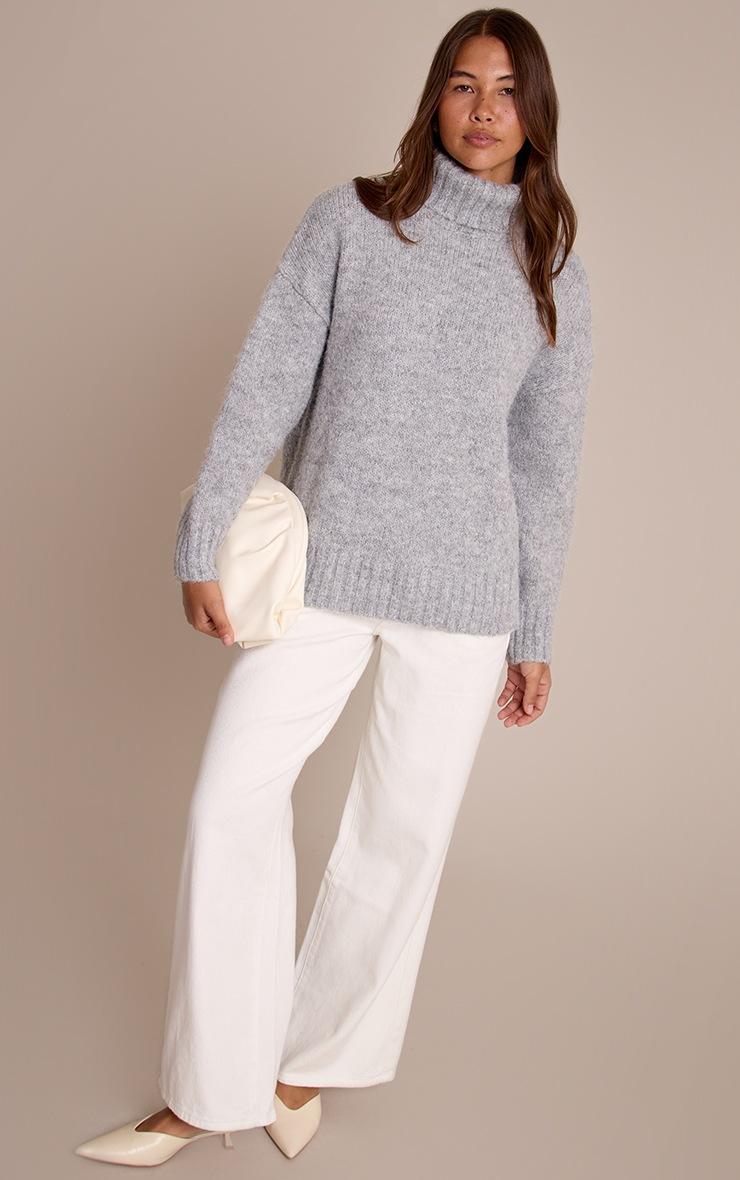 Pretty Little Thing Grey Roll Neck Balloon Sleeve Oversized Sweater