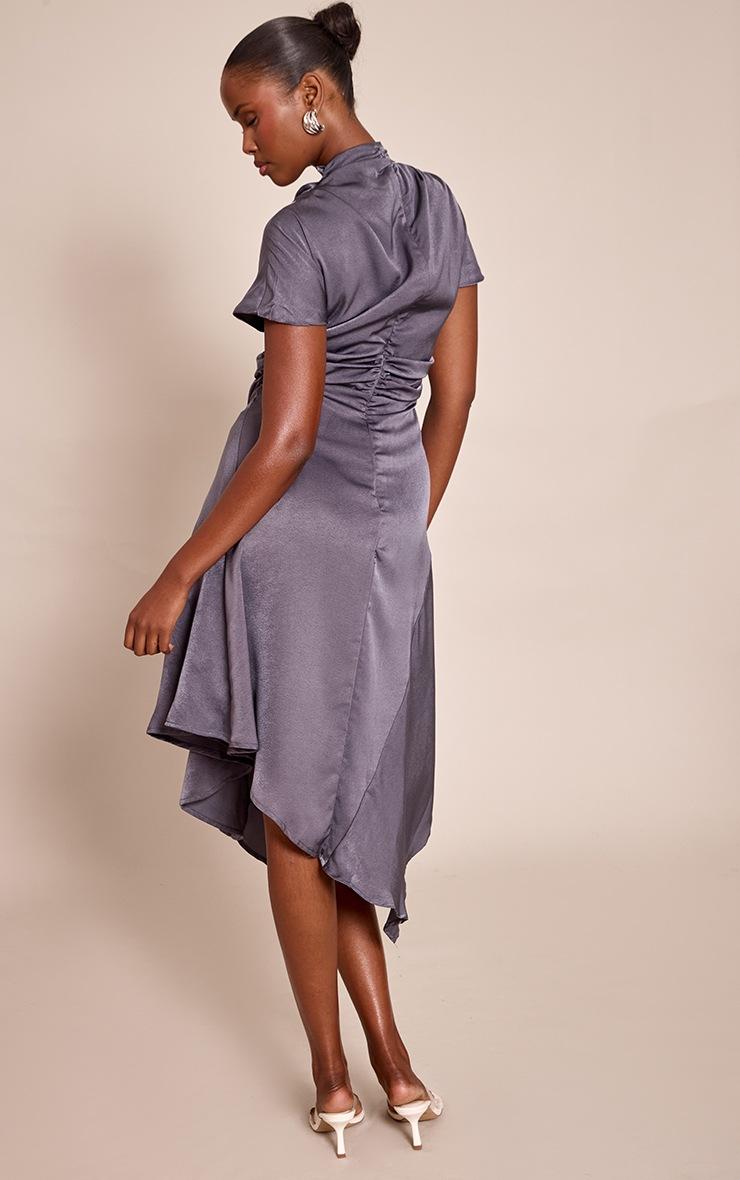 Pretty Little Thing Grey Satin Draped Hanky Hem Midaxi Dress