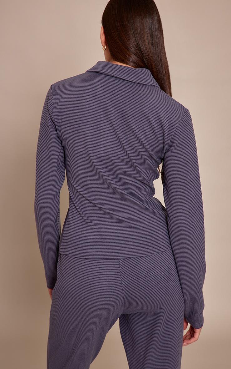 Pretty Little Thing Grey Soft Fleece Pinstripe Collar Detail Long Sleeve Top