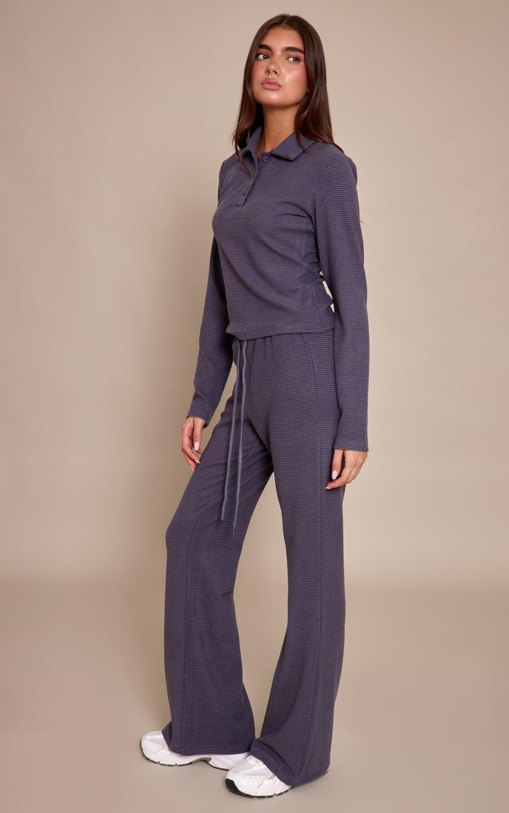 Pretty Little Thing Grey Soft Fleece Pinstripe Collar Detail Long Sleeve Top