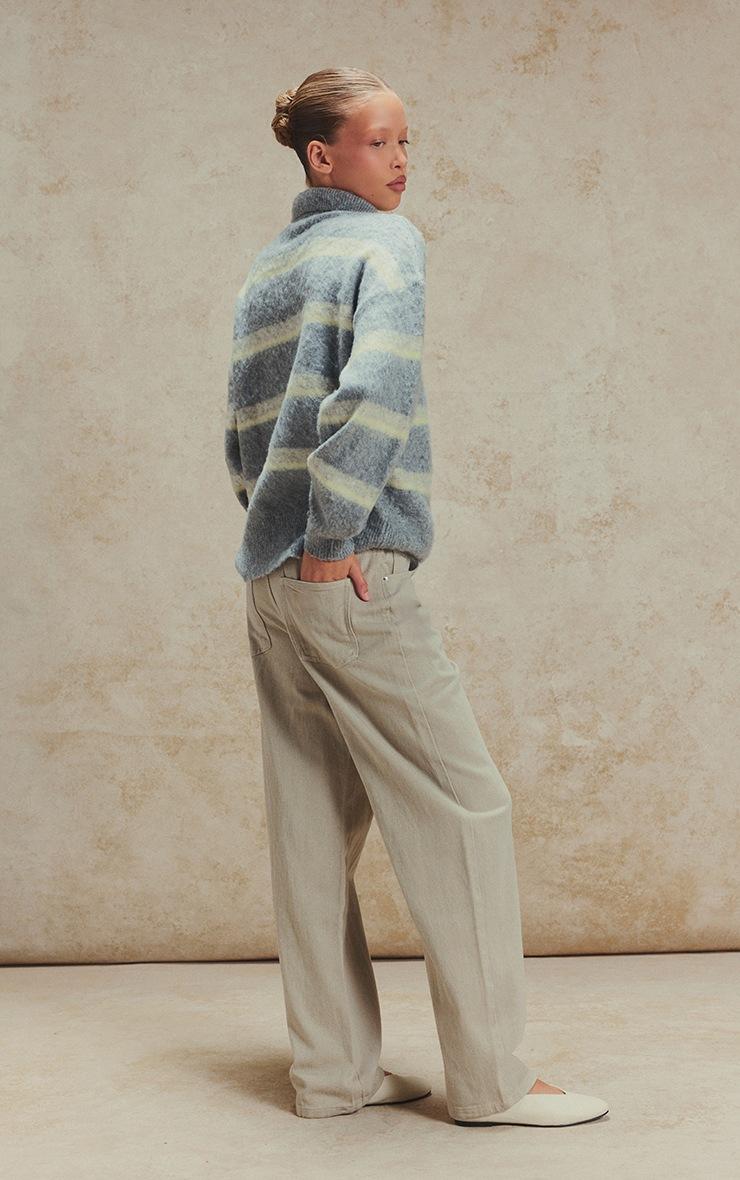Pretty Little Thing Grey Striped Brushed Knit Oversized Rugby Style Sweater