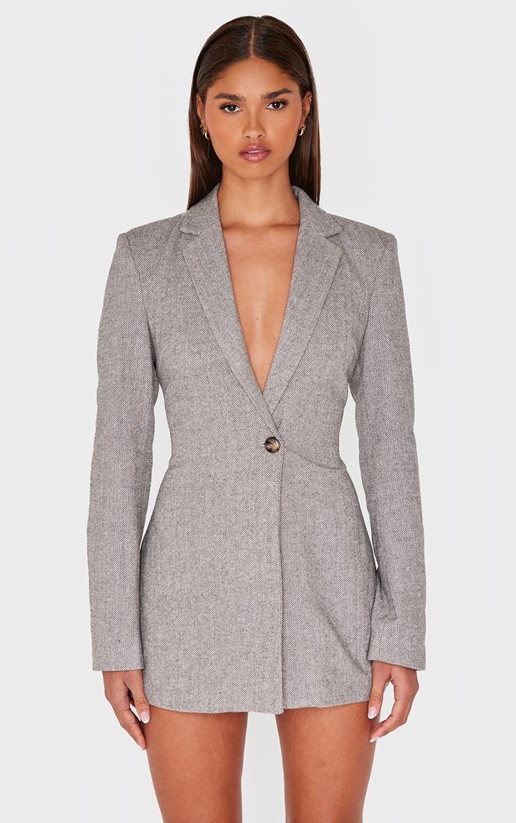 Pretty Little Thing Grey Structured Long Sleeve Blazer Dress