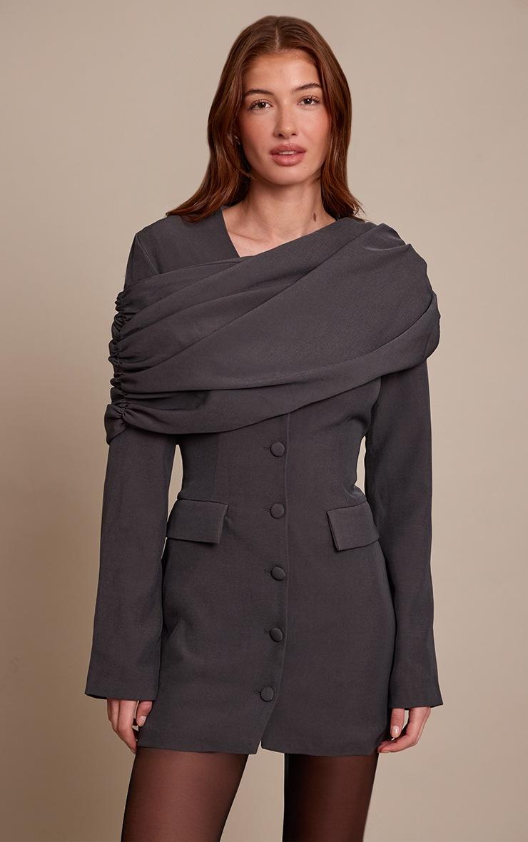 Pretty Little Thing Grey Tailored Sash Detail Blazer Dress