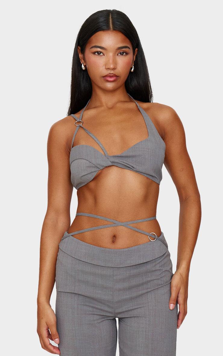Pretty Little Thing Grey Tailored Twist Bust Detail Bralet