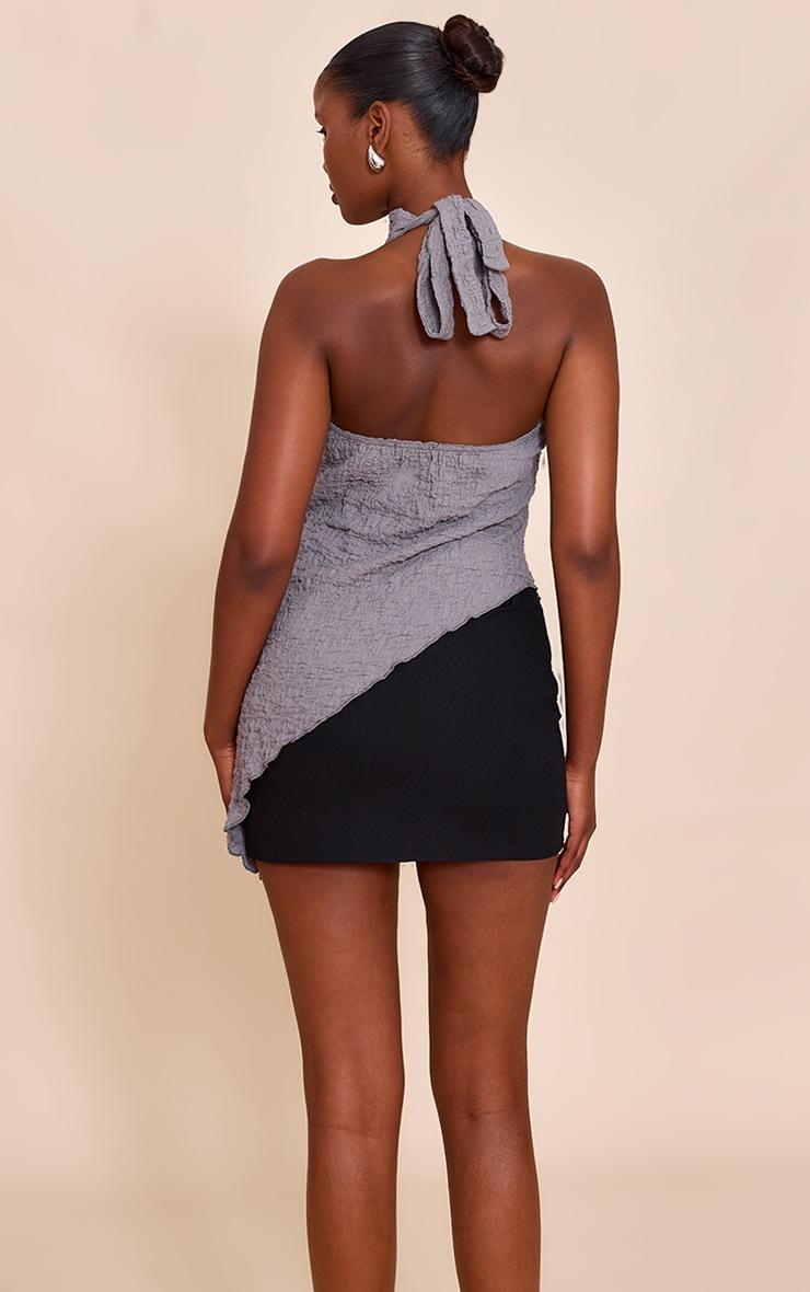 Pretty Little Thing Grey Textured High Neck Asymmetric Hem Detail Long Top