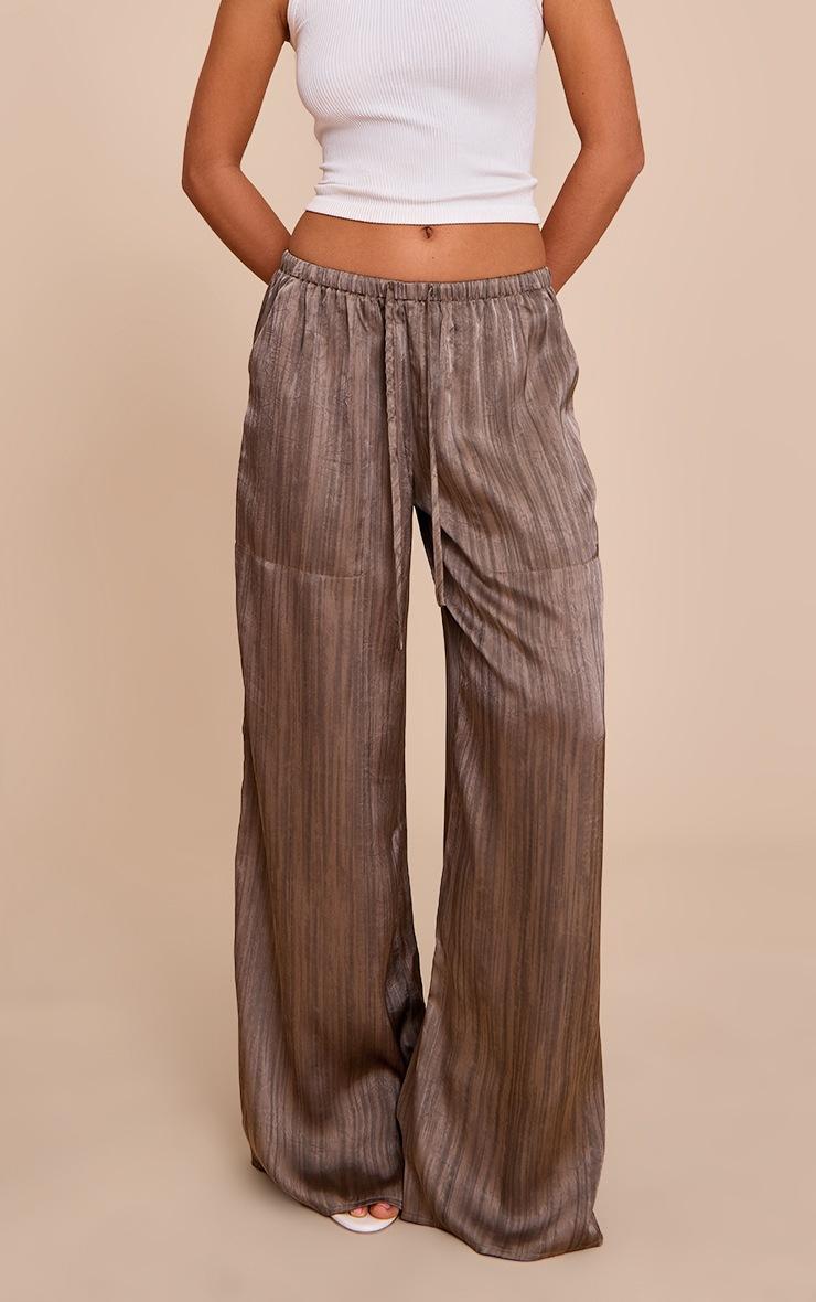 Pretty Little Thing Grey Textured Woven Printed Satin Wide Leg Pants