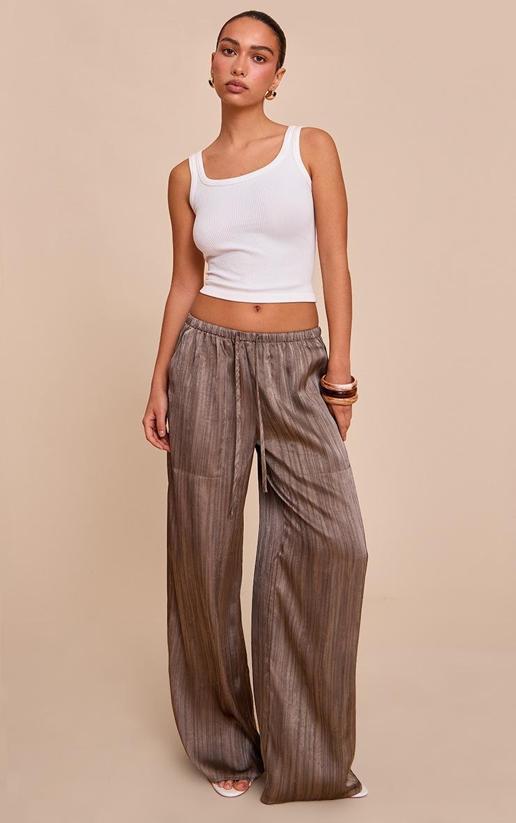 Pretty Little Thing Grey Textured Woven Printed Satin Wide Leg Pants