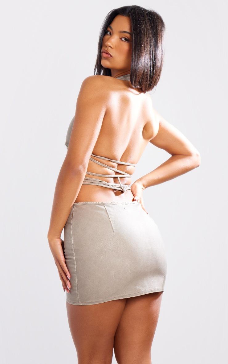 Pretty Little Thing Grey Washed Faux Leather Zip Front Halterneck Corset