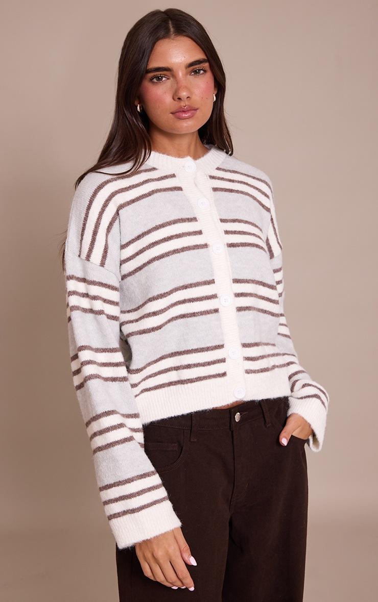 Pretty Little Thing Grey Wool Blend Striped Cardigan