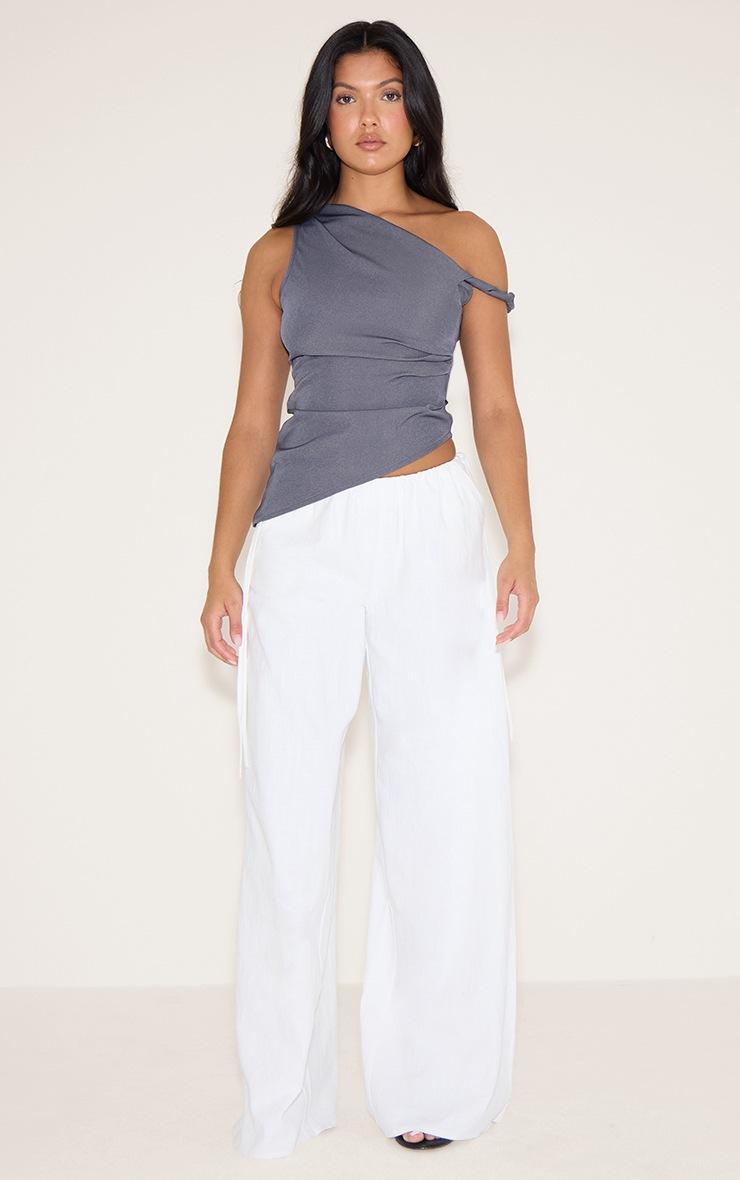 Pretty Little Thing Grey Woven Asymmetric Hem Ruched Long Top