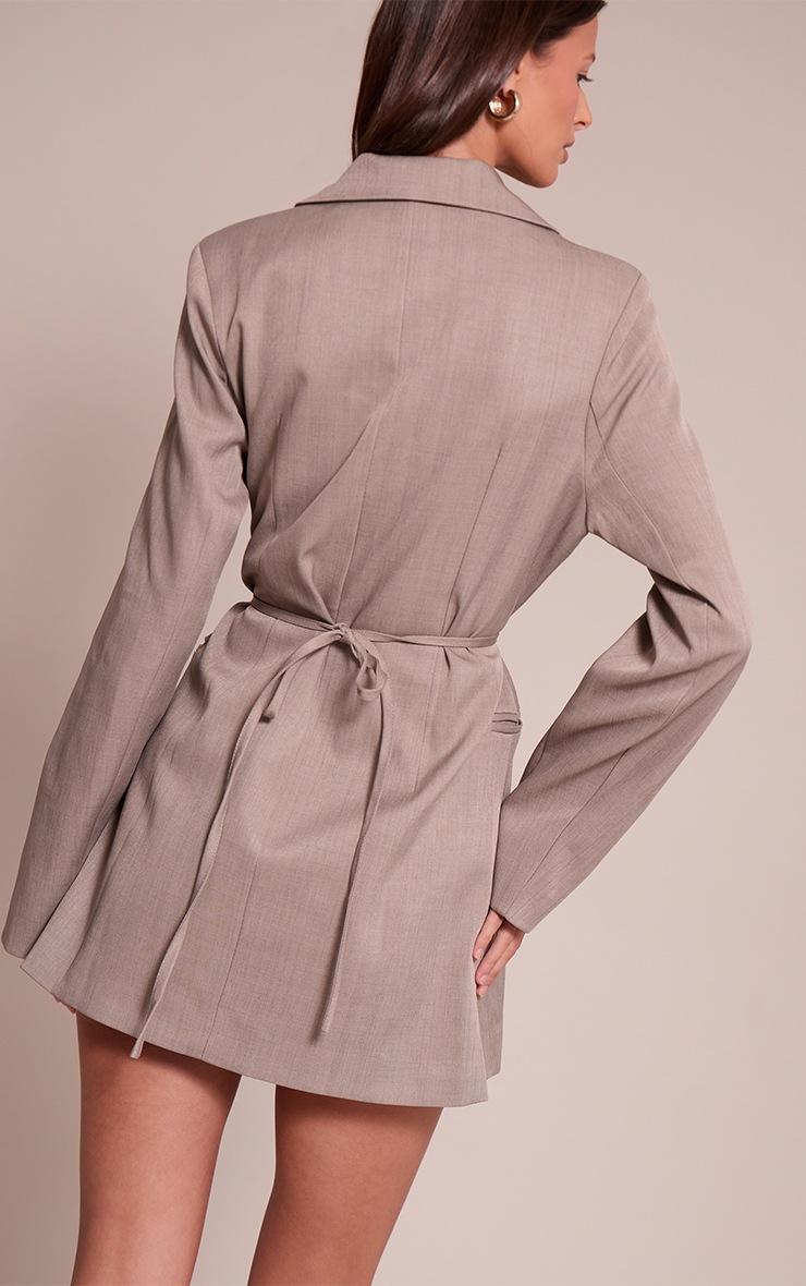 Pretty Little Thing Grey Woven Contrast Tie Blazer Dress