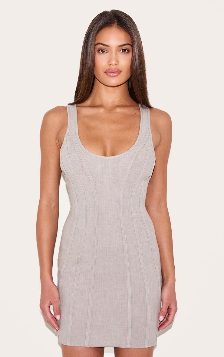Pretty Little Thing Grey Woven Corset Detail Mini Dress