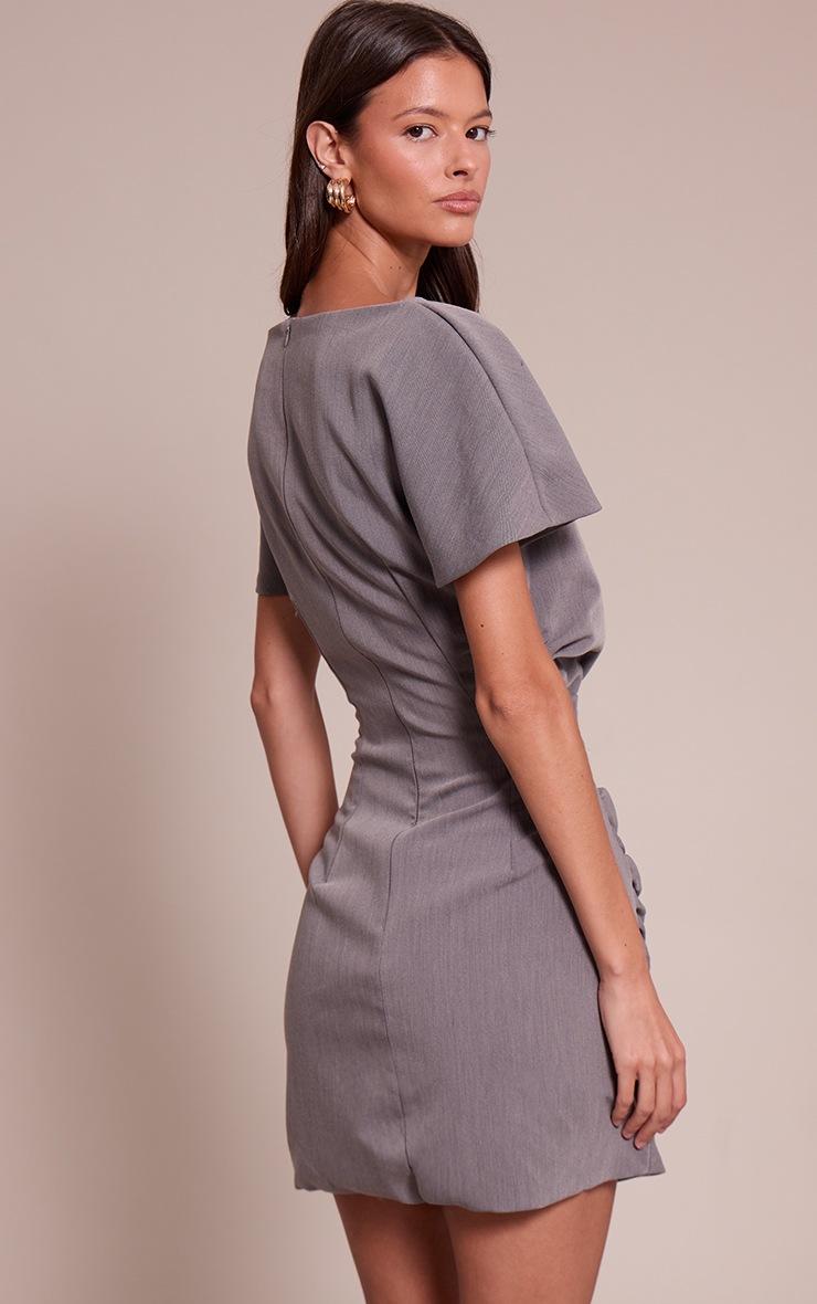 Pretty Little Thing Grey Woven Ruched Short Sleeve Mini Dress