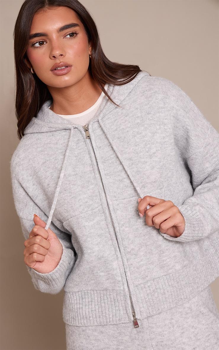 Pretty Little Thing Grey Zip Through Knitted Hoodie