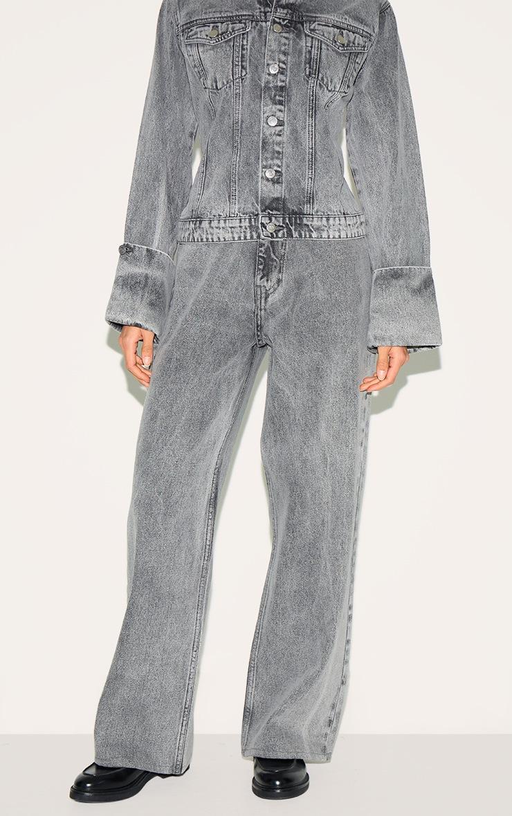 Pretty Little Thing Ice Grey Mid Rise Wide Leg Jeans