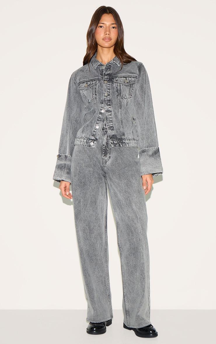 Pretty Little Thing Ice Grey Mid Rise Wide Leg Jeans