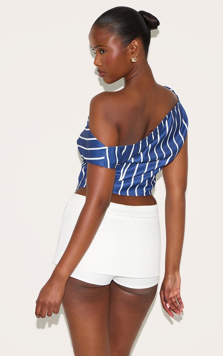 Pretty Little Thing Indigo Blue Striped Satin Asymmetrical Sleeveless Top