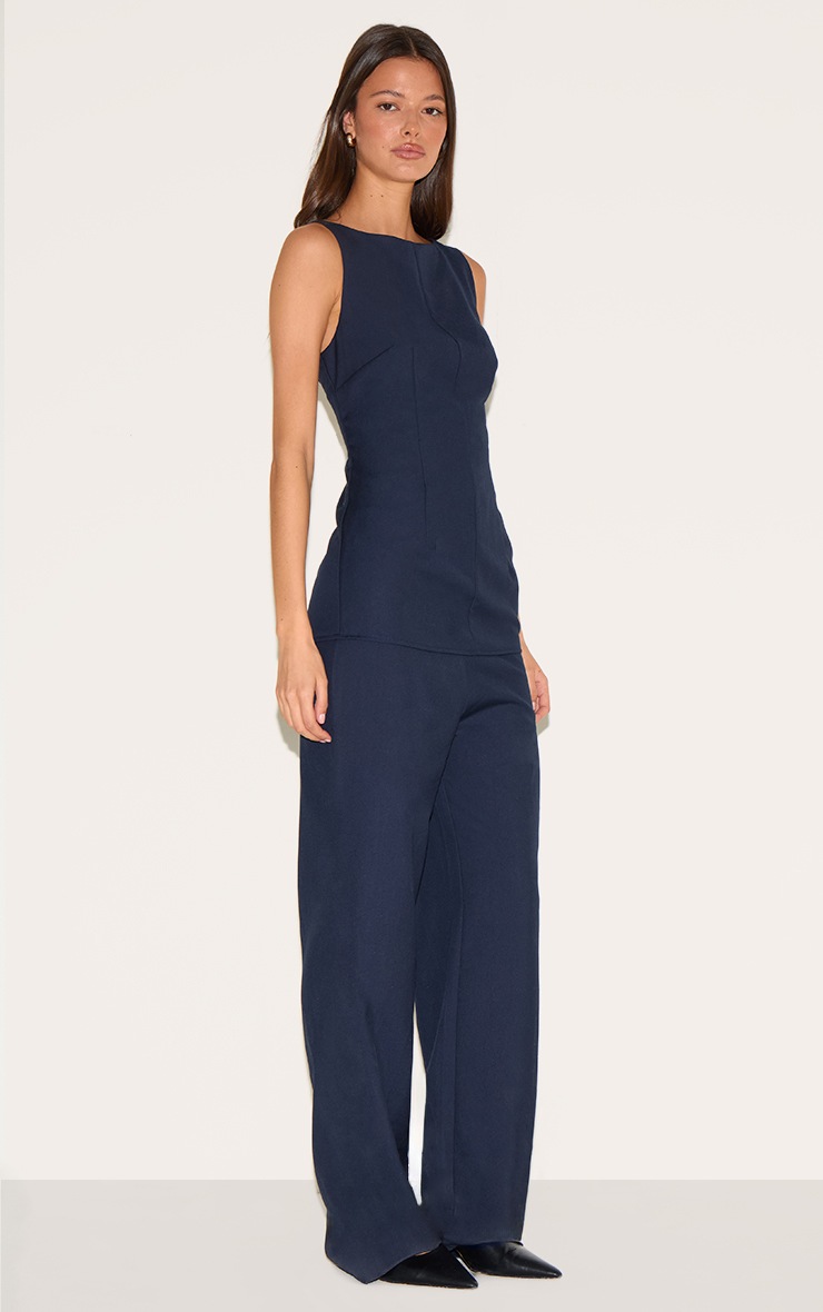 Pretty Little Thing Indigo Blue Tailored Woven Boat Neck Longline Jumpsuit