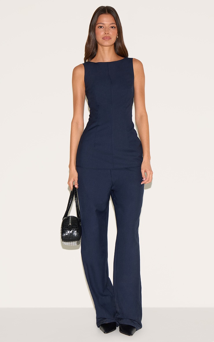 Pretty Little Thing Indigo Blue Tailored Woven Boat Neck Longline Jumpsuit