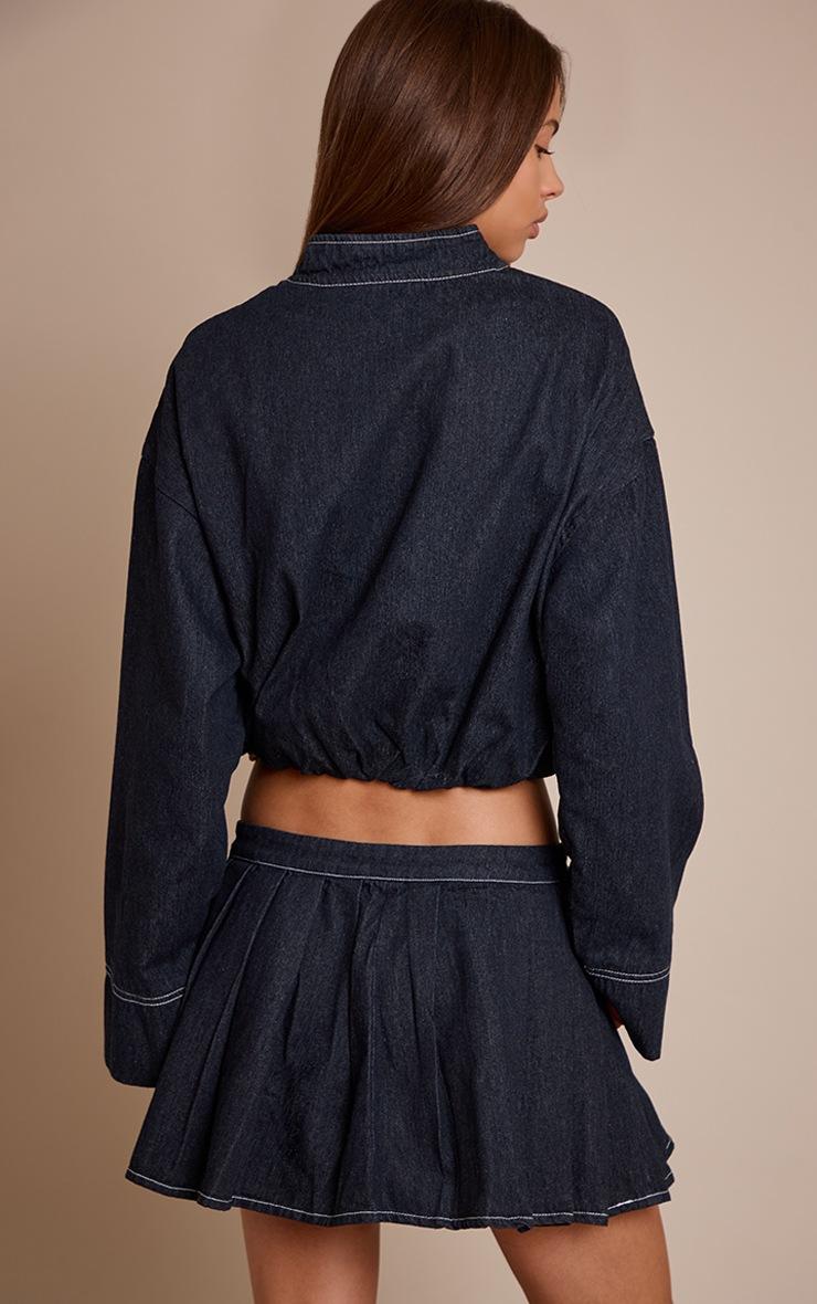 Pretty Little Thing Indigo Bubble Hem Cropped Denim Bomber Jacket