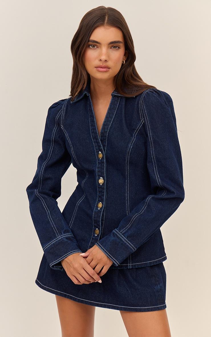 Pretty Little Thing Indigo Cinched Waist Denim Shirt