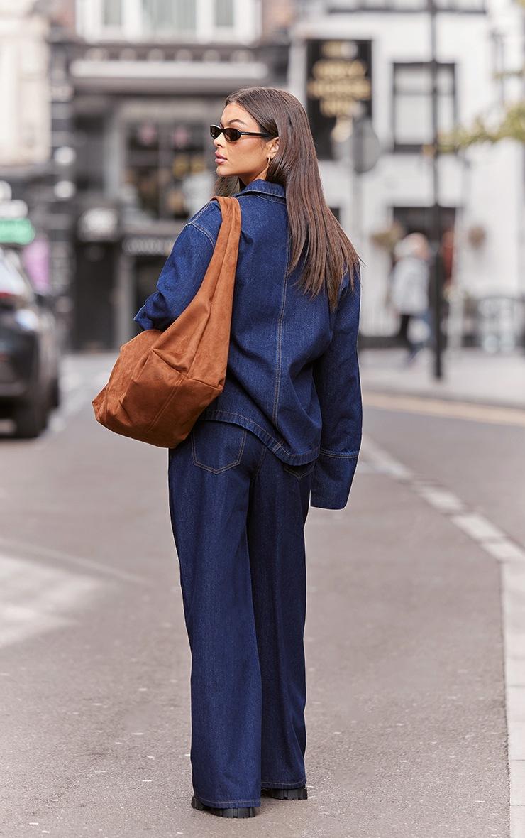 Pretty Little Thing Indigo Contrast Stitch High Waist Wide Leg Jeans