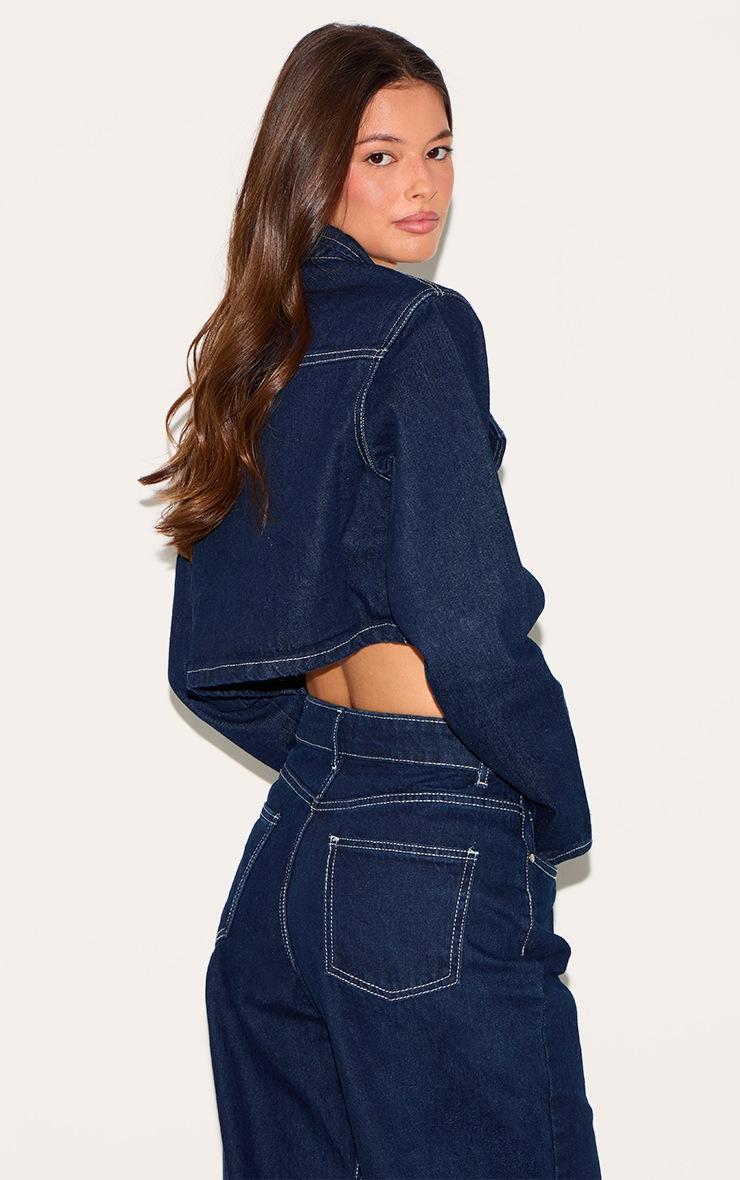 Pretty Little Thing Indigo Contrast Stitch Seam Detail Cropped Denim Shirt