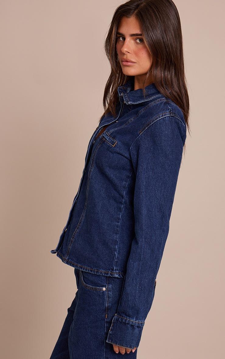 Pretty Little Thing Indigo Fitted Seam Detail Shirt