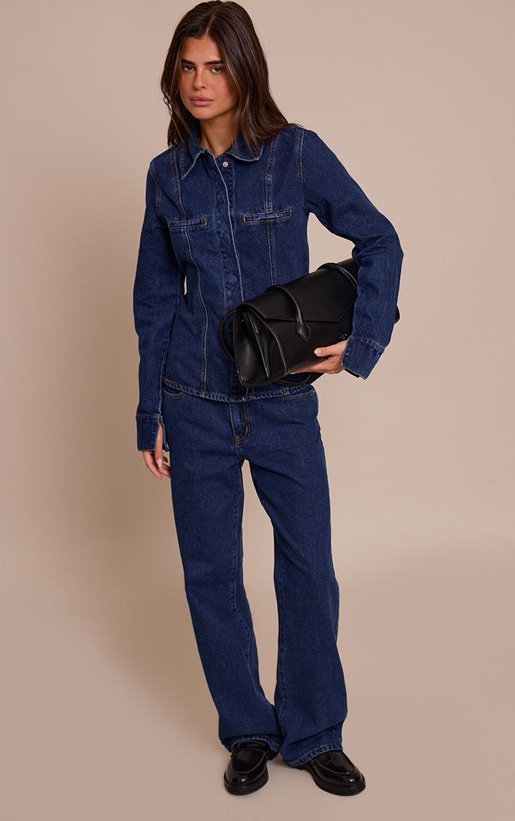 Pretty Little Thing Indigo Fitted Seam Detail Shirt