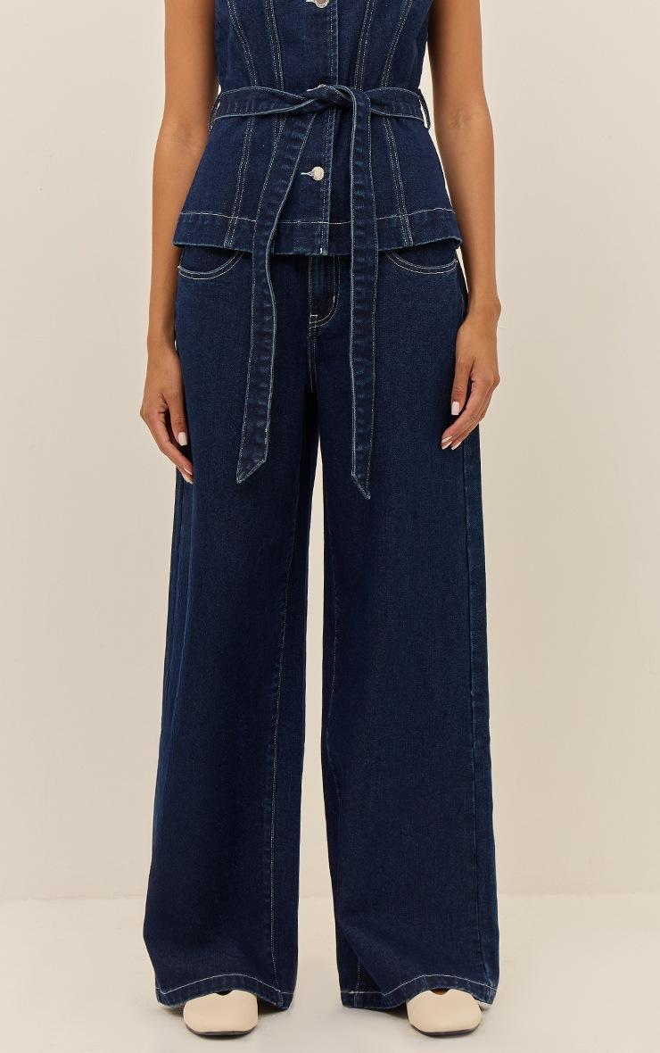 Pretty Little Thing Indigo Mid Waist Wide Leg Jeans