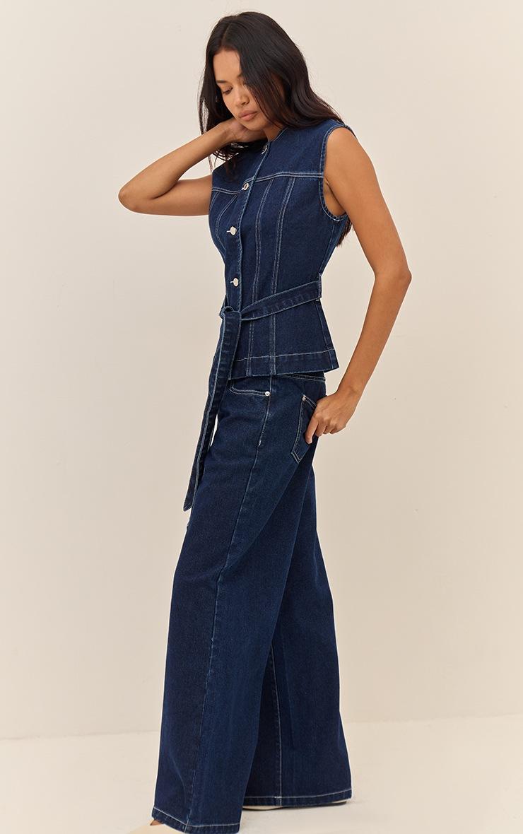 Pretty Little Thing Indigo Mid Waist Wide Leg Jeans