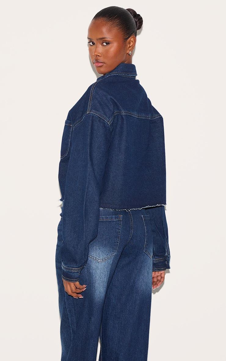 Pretty Little Thing Indigo Raw Hem Cropped Denim Shirt