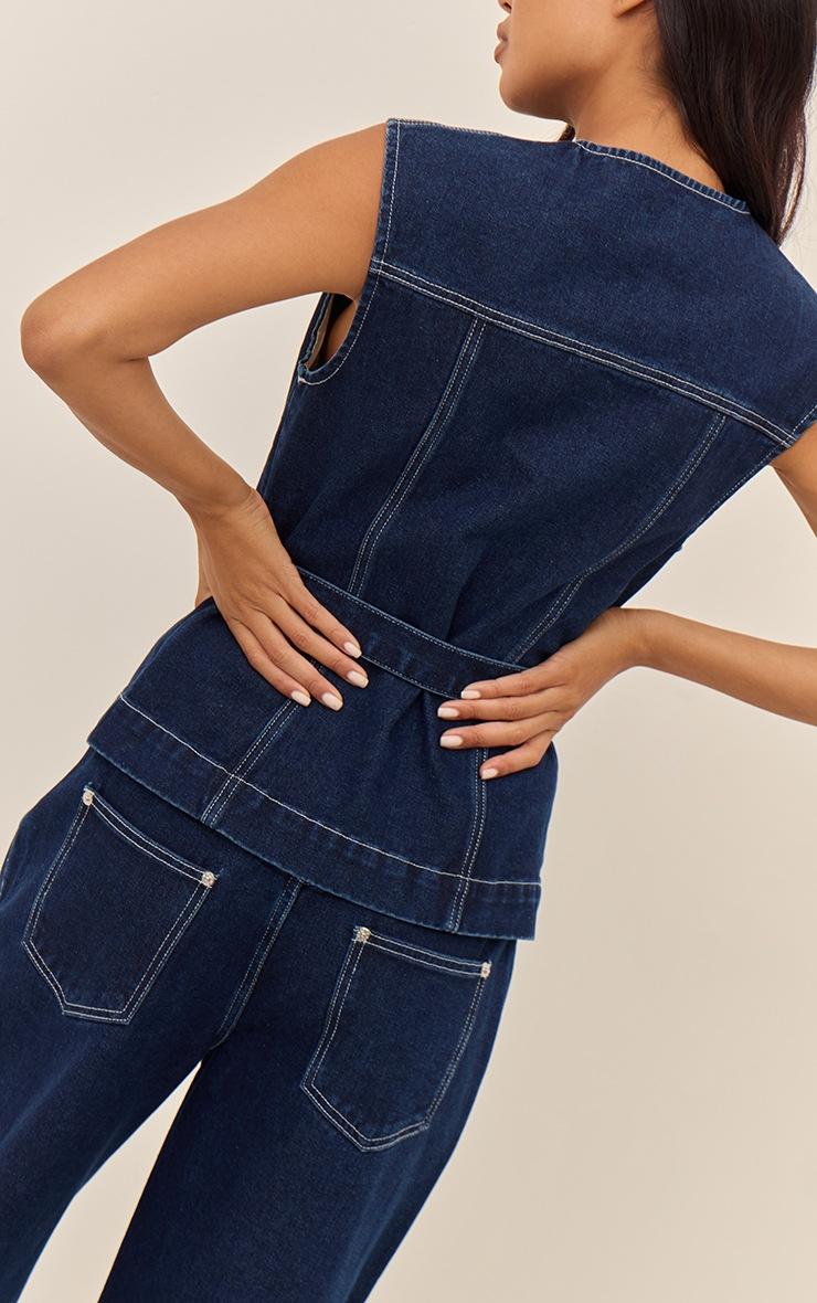 Pretty Little Thing Indigo Round Neck Cinch Belted Denim Top