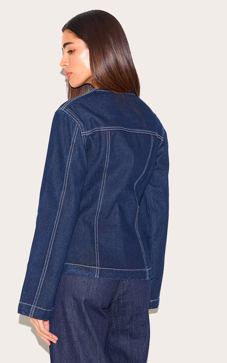 Pretty Little Thing Indigo Round Neck Cinched Long Sleeve Denim Jacket
