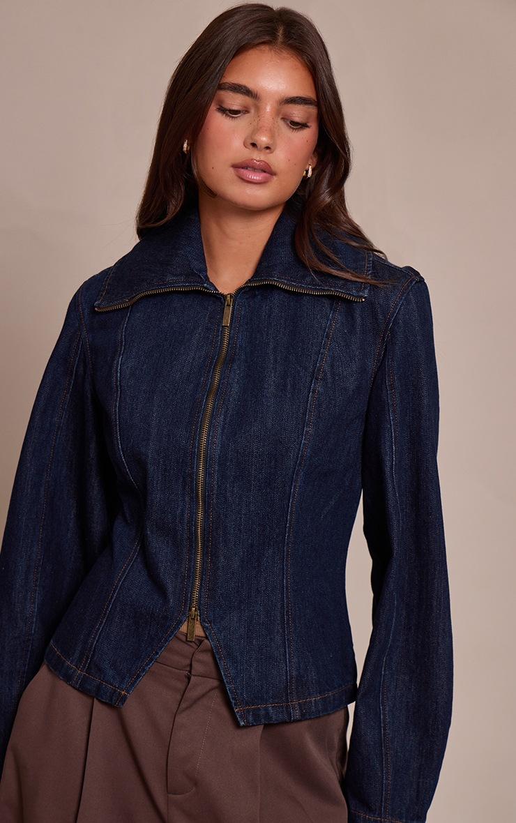 Pretty Little Thing Indigo Sailor Collar Double Ended Zip Cinch Jacket