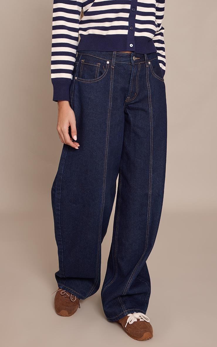 Pretty Little Thing Indigo Seam Detail Barrel Jeans