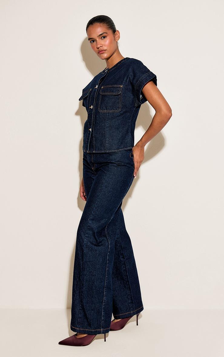 Pretty Little Thing Indigo Seam Detail Wide Leg Jeans