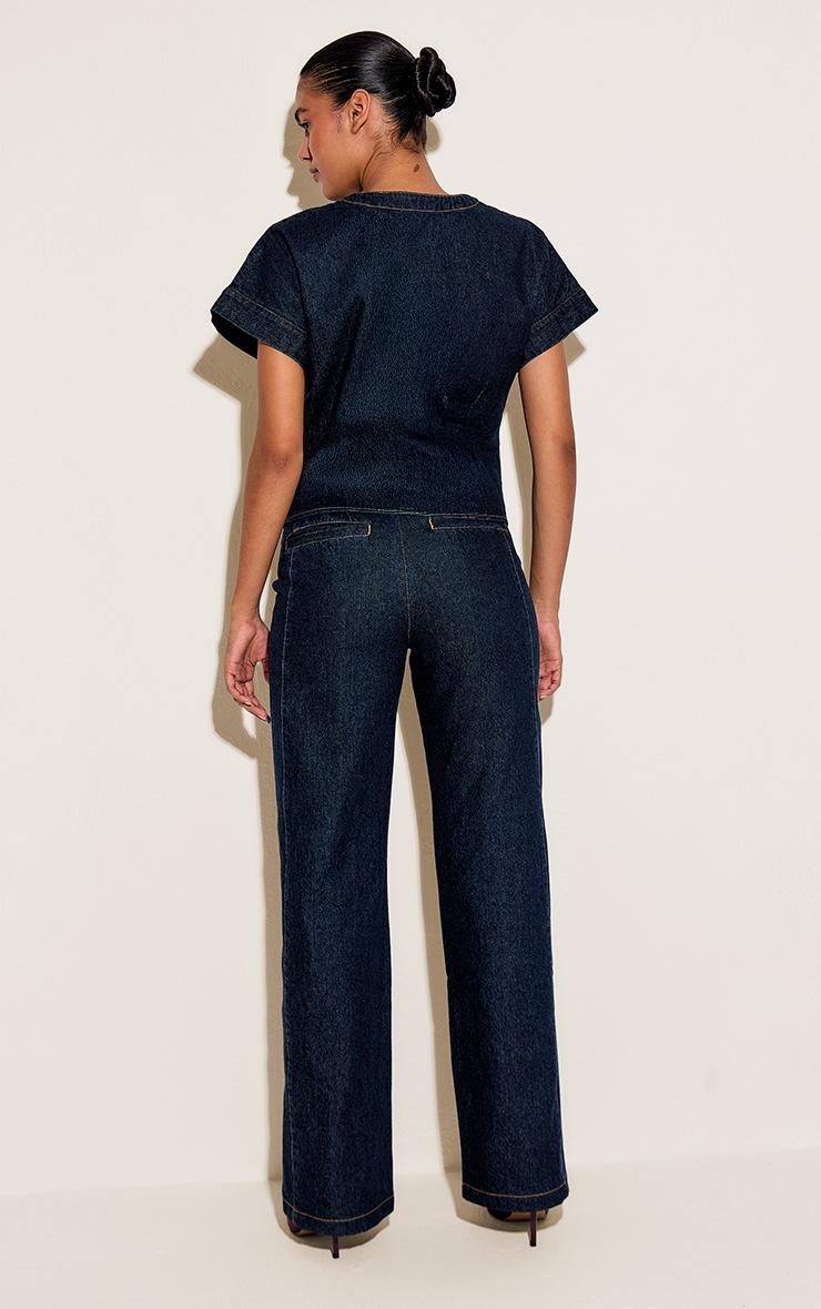 Pretty Little Thing Indigo Seam Detail Wide Leg Jeans